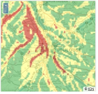 Carte de la région toulousaine majoritairement jaune